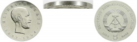Gedenkmünzen der DDR
Rarität: 5 Mark Hertz 1969 ohne Randschrift (Original, nicht manipuliert). Laut Jaeger nur 1 Ex. bekannt (vermutlich dieses). fa...