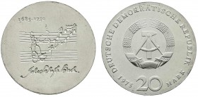 Gedenkmünzen der DDR
20 Mark 1975, Bachprobe mit vertieftem Notenzitat. Randschrift läuft rechts herum. prägefrisch