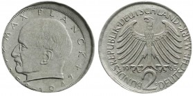 Bundesrepublik Deutschland
2 Mark Planck 1963 G. Ca. 20 % dezentriert. vorzüglich