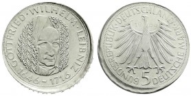 Bundesrepublik Deutschland
5 Mark Leibniz Silber 1966 D. Stärker dezentriert. prägefrisch, selten