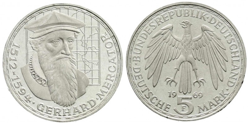 Bundesrepublik Deutschland
5 Mark Mercator 1969 F. Mit langem "R". prägefrisch