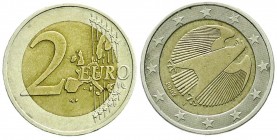 Bundesrepublik Deutschland
2 Euro 2002 J. Stempeldrehung auf der Pille, ca. 80 Grad nach rechts verdreht. sehr schön, sehr selten