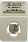 DDR
5 Pfennig 1948 A. Stark dezentriert, ca. 25 %. Im NGC-Blister mit Grading MS 63. schöne Patina, selten