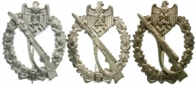 Deutschland
Drittes Reich, 1933-1945
3 Infanterie-Sturmabzeichen versch. Hersteller: L/53 (Hymmen & Co.), FLL und FZZ3. sehr schön bis vorzüglich