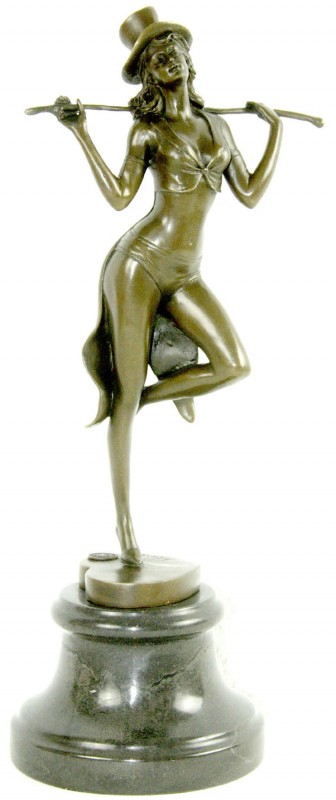 Skulpturen und Plastiken
Bronzeskulptur einer leicht bekleideten Dame mit Zylin...