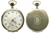 Uhren
Taschenuhren
Herrentaschenuhr "open face" ab 1911. Silber 800. Hersteller Richard Vogt, Biel, Schweiz. Zylinderhemmung, 10 Steine. 47 mm. Ziff...