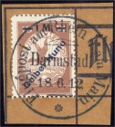 Deutschland
Deutsches Reich
1 M auf 10 Pf. Flugpostmarke/Gelber Hund 1912, sauber auf Briefstück mit Aufdruckfehler ,,Huna" statt ,,Hund", bestens g...