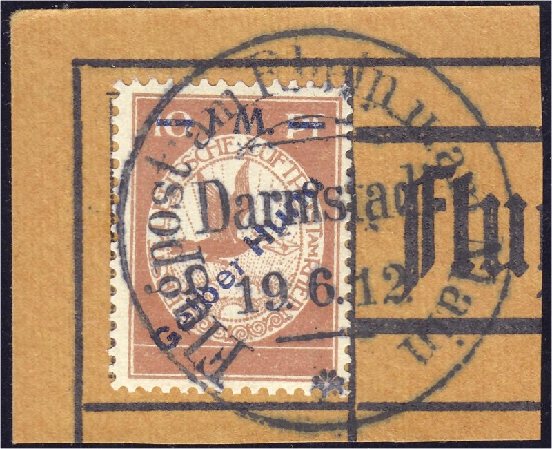 Deutschland
Deutsches Reich
1 M auf 10 Pf. Flugpostmarke/Gelber Hund 1912, sau...