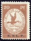Deutschland
Deutsches Reich
20 Pf. Flugpostmarke/E.EL.P. 1912, in postfrischer Kabinetterhaltung mit Plattenfehler "V weißer Punkt unten an der ,,2"...