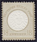 Deutschland
Deutsches Reich
18 Kreuzer Brustschild 1872, postfrische Luxuserhaltung, unsigniert. Befund Sommer BPP. **