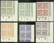 Deutschland
Deutsches Reich
Wertziffern 1923, komplette Viererblock-Serie aus der rechten unteren Bogenecke in postfrischer Erhaltung, 100 Pf. herst...