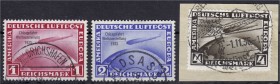 Deutschland
Deutsches Reich
Chicagofahrt 1933, komplett gestempelter Satz, 1 M und 2 M geprüft Schlegel BPP, 4 M Peschl BPP.