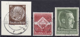 Deutschland
Deutsches Reich
Deutsches Reich/Wasserzeichen 1934/1938, drei sauber gestempelte Werte, bessere Wasserzeichen, zwei davon geprüft Peschl...