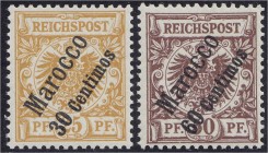 Deutschland
Deutsche Auslandspostämter und Kolonien
30 C. und 60 C. Freimarken 1899, zwei postfrische Werte in Kabinetterhaltung. **