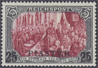 Deutschland
Deutsche Auslandspostämter und Kolonien
25 PIA auf 5 M Freimarke 1900, ungebraucht mit Falz, signiert Richter. *