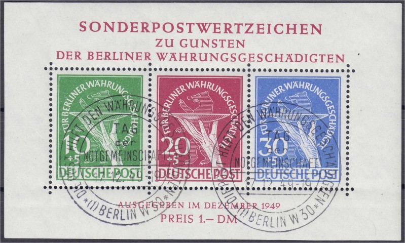 Deutschland
Berlin
Währungsgeschädigte 1949, sauber mit Ersttagssonderstempel,...