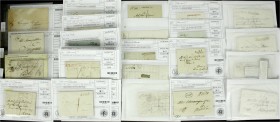 Briefe
Lots und Sammlungen
Italien-Vorphilatelie 1724/1849: Insgesamt über 50 Briefe auf ehm. Auktionslosen, dabei Cholera-Briefe, bessere Abstempel...
