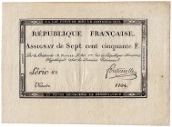 Ausland
Frankreich
Assignat zu 750 Francs, Jahr 3 = 1792. Serie 82, Unterschrift Fontenelle. II, selten