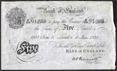 Ausland
Grossbritannien
5 Pounds 11.6.1938. London Bank of England. Perfekte Fälschung aus dem "Unternehmen Bernhard". III
