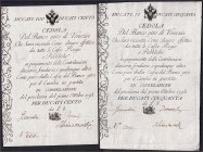 Ausland
Italien-Venedig
2 Werte Banco Giro de Venezia, 50 und 100 Ducati 1.10.1798. Alle mit Wasserzeichen, Prägesiegel und 3 Unterschriften. Der 10...