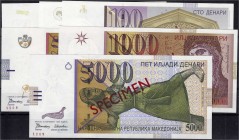 Ausland
Nordmazedonien
6 Specimen-Scheine: 10, 50, 100, 500, 1000 und 5000 Denari 1996. alle I