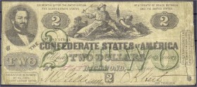 Ausland
Vereinigte Staaten von Amerika
2 Dollars 2.6.1862, mit grüner 2 und grünem Protector Underprint. IV, Einriß hinterlegt, sehr selten