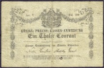 Altdeutschland
Preußen
1 Thaler Courant 2.11.1851, Kassen-Anweisung, Berlin. Serie V. IV, dünne Stelle und Nadelstich, selten