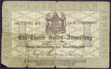 Altdeutschland
Preußen
1 Thaler 13.2.1861, Kassen-Anweisung, Berlin. Serie XI. Wappen grauviolett. IV-V, kl. Fehlstellen und Einrisse, selten