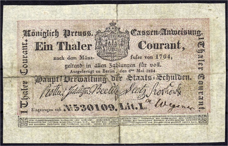 Altdeutschland
Preußen
1 Thaler Courant 6.5.1824, Berlin, Hauptverwaltung der ...