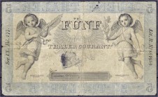 Altdeutschland
Preußen
5 Thaler Courant, 15.12.1856, Berlin, Königl. Preussische Kassen-Anweisung 15. Dezember 1856. Serie IX. IV, Fleck, selten