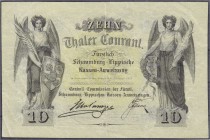 Altdeutschland
Schaumburg-Lippe
10 Thaler Courant v. 2. Januar 1857. Fürstlich Schaumburg Lippische Kassenanweisung, Format 140 X 92 mm., Serie XXXV...