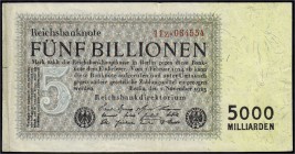 Die deutschen Banknoten ab 1871 nach Rosenberg
Deutsches Reich, 1871-1945
5 Bio. Mark 1.11.1923. KN 6-stellig, FZ: Z . III, min. Einriss