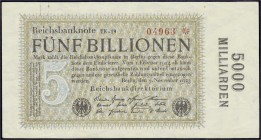 Die deutschen Banknoten ab 1871 nach Rosenberg
Deutsches Reich, 1871-1945
5 Bio. Mark 7.11.1923. WZ Hakensterne. KN 5-stellig, FZ: EK. II, Büroklamm...