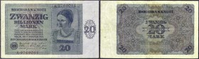 Die deutschen Banknoten ab 1871 nach Rosenberg
Deutsches Reich, 1871-1945
20 Bio. Mark 5.02.1924. KN 7-stellig. Serie A. III-, selten