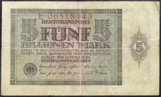 Die deutschen Banknoten ab 1871 nach Rosenberg
Deutsches Reich, 1871-1945
5 Billionen Mark 15.3.1924. Serie E. IV, selten
