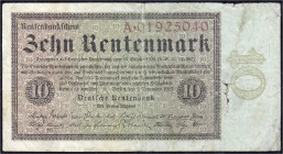 Die deutschen Banknoten ab 1871 nach Rosenberg
Deutsches Reich, 1871-1945
10 Rentenmark 1.11.1923. Serie A. IV, kl. Einriss hinterlegt, selten