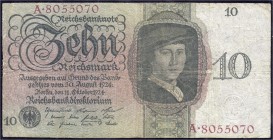 Die deutschen Banknoten ab 1871 nach Rosenberg
Deutsches Reich, 1871-1945
10 Reichsmark 11. Oktober 1924. Udr.-Bst. P, Serie A. IV, sehr selten
