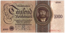 Die deutschen Banknoten ab 1871 nach Rosenberg
Deutsches Reich, 1871-1945
1000 Reichsmark 11.10.1924. Serie R/A. II