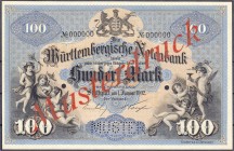 Die deutschen Banknoten ab 1871 nach Rosenberg
Deutsches Reich, 1871-1945
Musterdruck: 100 Mark Württembergische Notenbank 1. Januar 1902, KN. 00000...