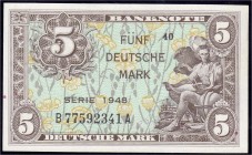 Die deutschen Banknoten ab 1871 nach Rosenberg
Westliche Besatzungszonen und BRD, ab 1948
5 Deutsche Mark, Serie 1948. Kennbuchst. B, Serie A. I-, s...