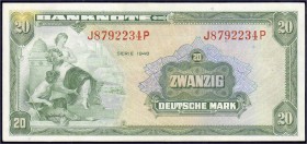 Die deutschen Banknoten ab 1871 nach Rosenberg
Westliche Besatzungszonen und BRD, ab 1948
20 Deutsche Mark, Serie 1948. Serie J/P.Interessante Verfä...