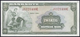 Die deutschen Banknoten ab 1871 nach Rosenberg
Westliche Besatzungszonen und BRD, ab 1948
20 Deutsche Mark, Serie 1948. Serie J/E. III