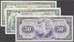 Die deutschen Banknoten ab 1871 nach Rosenberg
Westliche Besatzungszonen und BRD, ab 1948
3 Stück: 20 Deutsche Mark ohne, sowie 20 und 50 Deutsche M...
