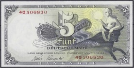 Die deutschen Banknoten ab 1871 nach Rosenberg
Westliche Besatzungszonen und BRD, ab 1948
5 Deutsche Mark 9.12.1948. Serie 4 Buchst. Q. I