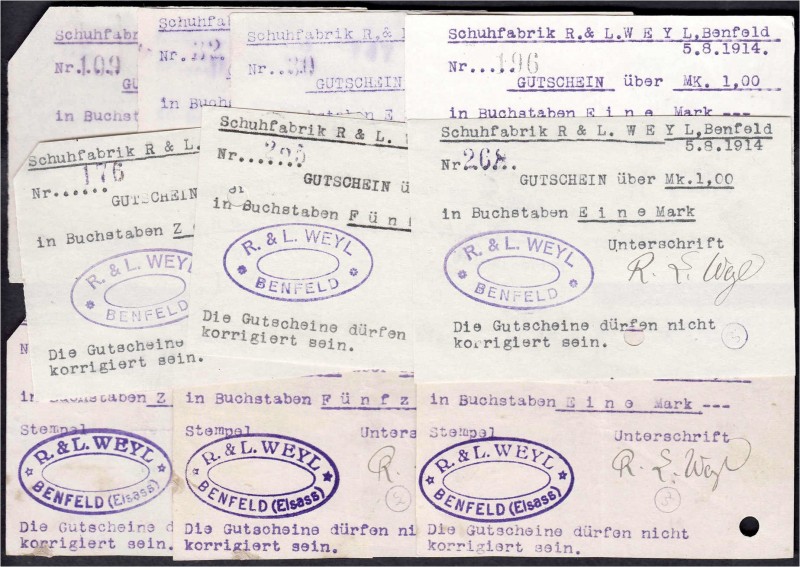 Deutsches Notgeld und KGL
Benfeld (Elsass)
Schuhfabrik R. & L. Weyl: 10 versch...