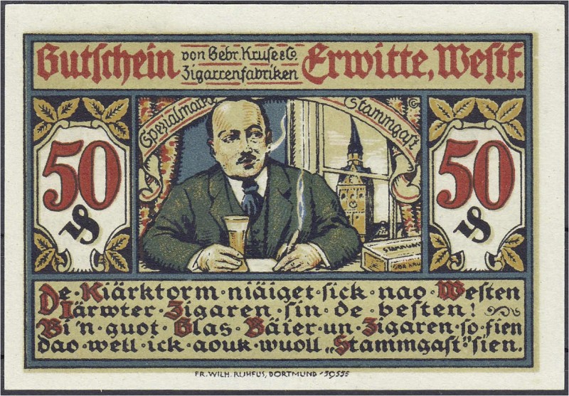 Deutsches Notgeld und KGL
Erwitte (Westfalen)
Gebr. Kruse, Zigarrenfabrik 50 P...