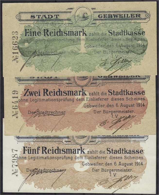 Deutsches Notgeld und KGL
Gebweiler (Elsass)
Stadt: 1, 2 und 5 Mark 6.8.1914. ...