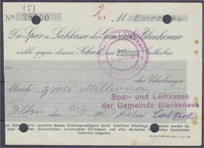 Deutsches Notgeld und KGL
Hamburg (Hamburg)
Blankenese, Spar- und Leihkasse de...