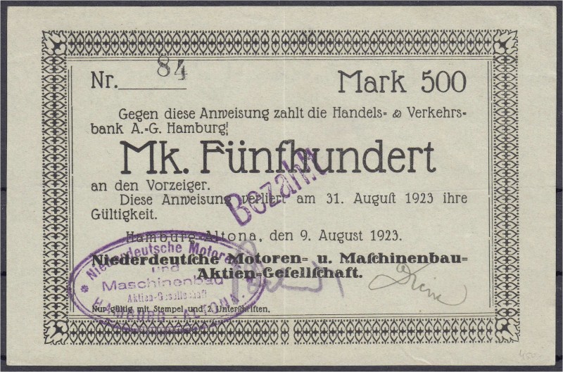 Deutsches Notgeld und KGL
Hamburg (Hamburg)
Niederdeutsche Motoren- u. Maschin...