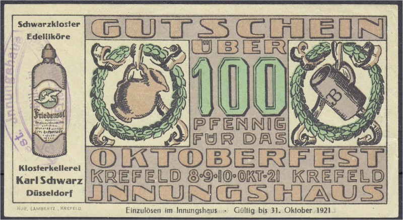 Deutsches Notgeld und KGL
Krefeld (Rheinland)
Innungshaus 100 Pfg., für das Ok...